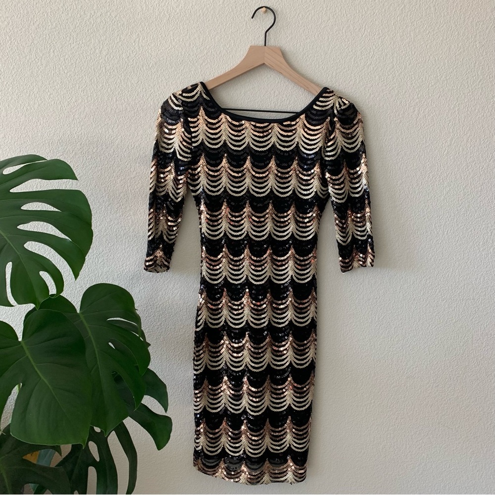Crystal Doll, Black & Gold sequin dress, size S